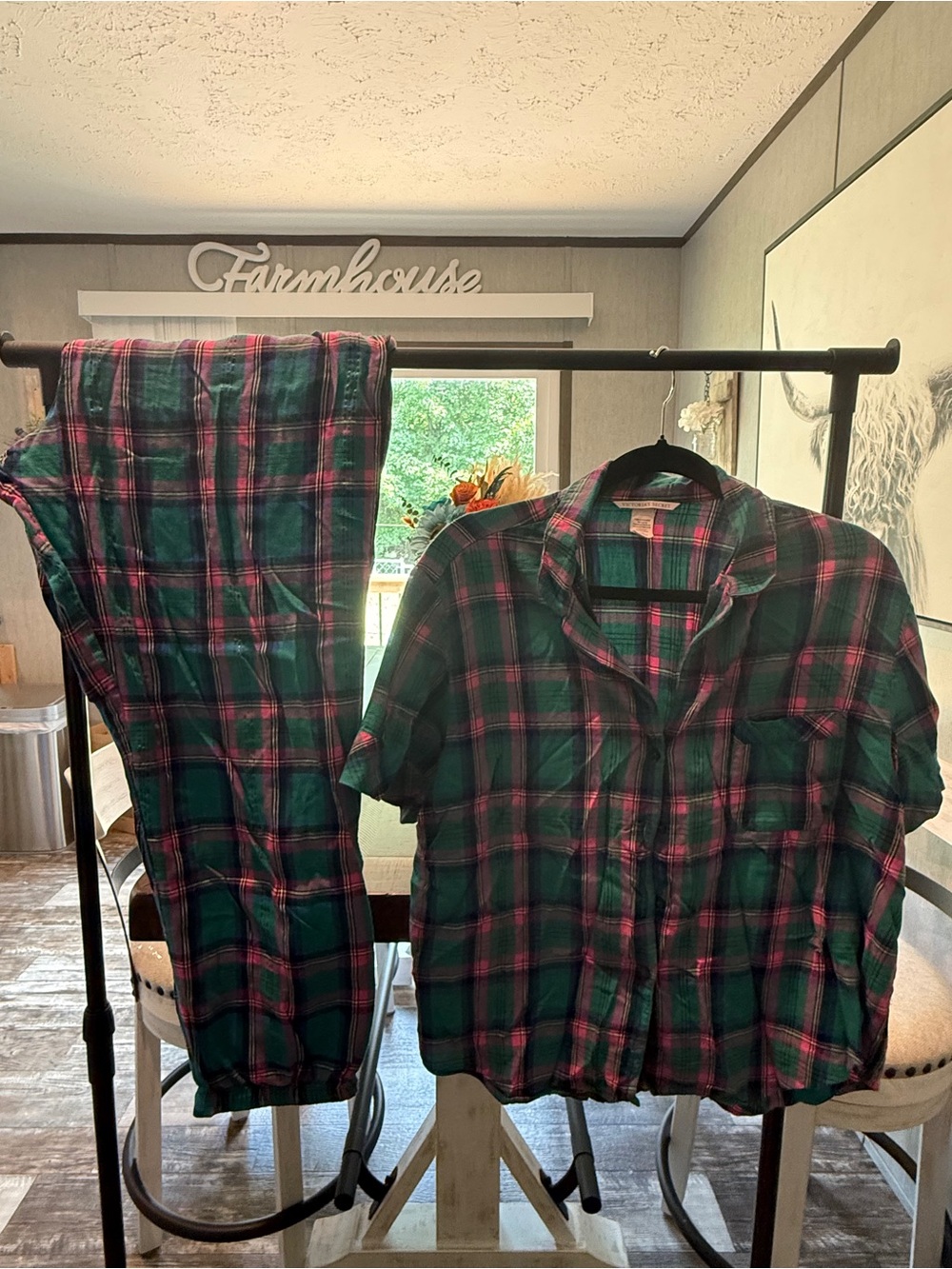 Victoria's Secret Teal, Pink & Purple Plaid Button-Up